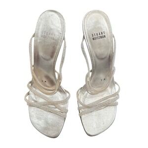 Stuart Weitzman Silver Glitter Strappy Stiletto Heels Sandals Women Size 9M